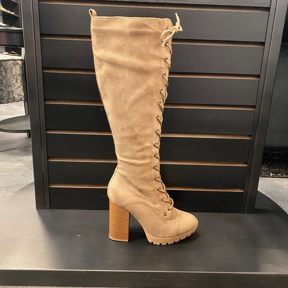 Taupe Lace Up Heeled Boots - Picture 5 of 7